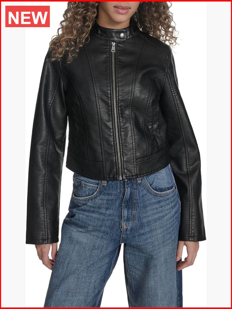 Faux Leather Racer Jacket With Princess Seams